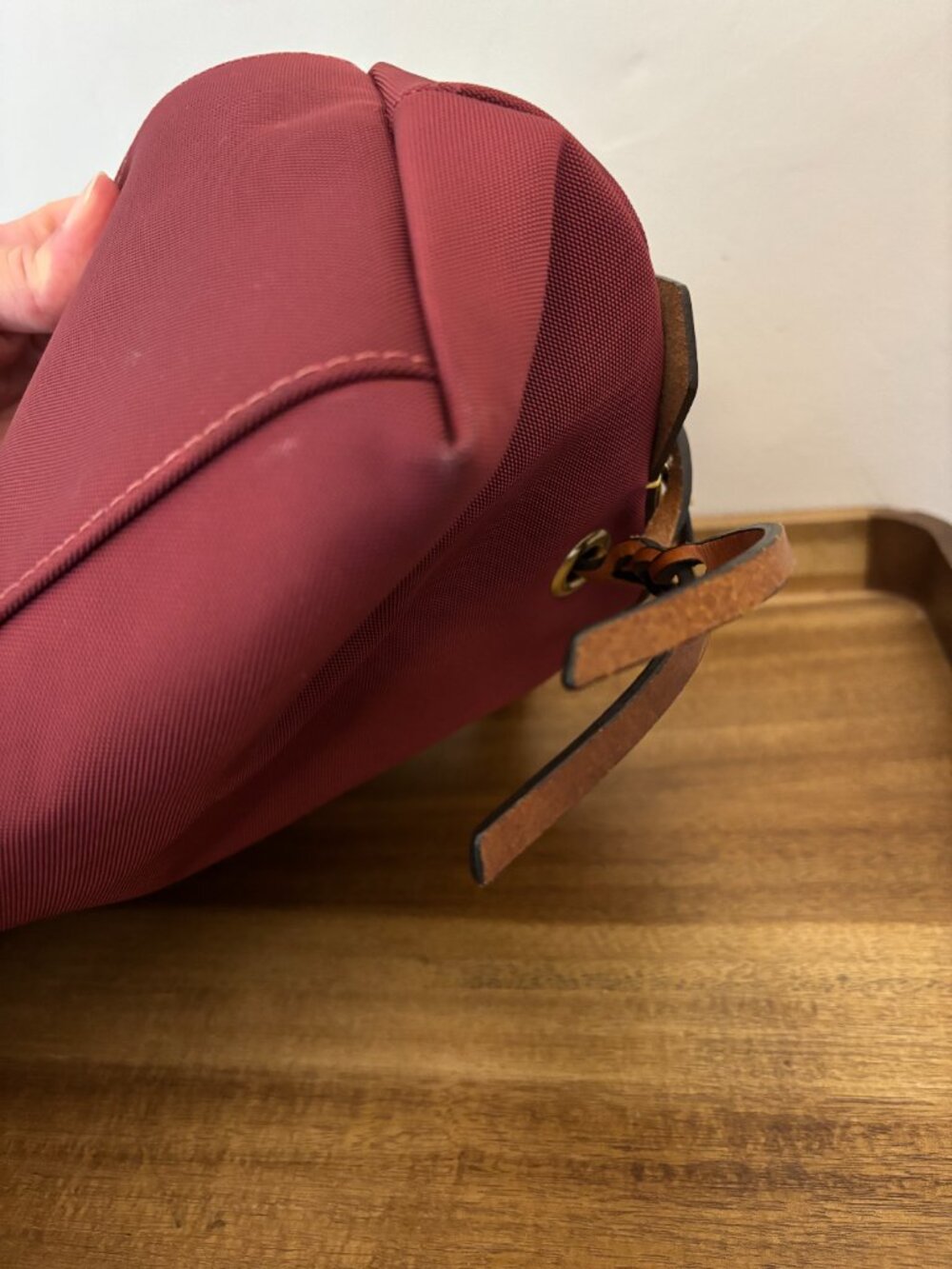 Dooney & Bourke Maroon Burgundy Nylon Brown Leather Large Domed Satchel - Picture 8 of 15
